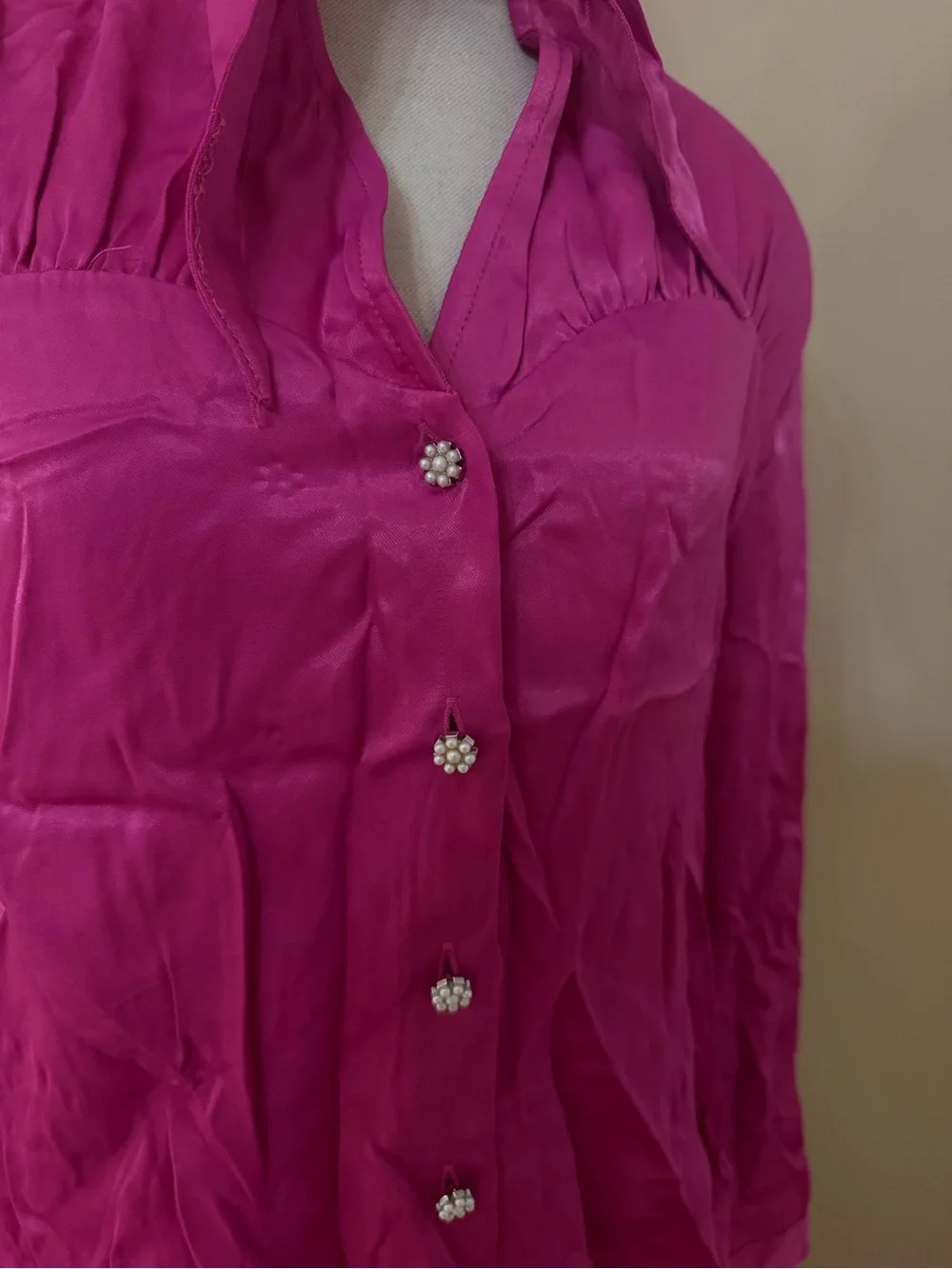 Zara Tie-Neck Button-Front pink Blouse